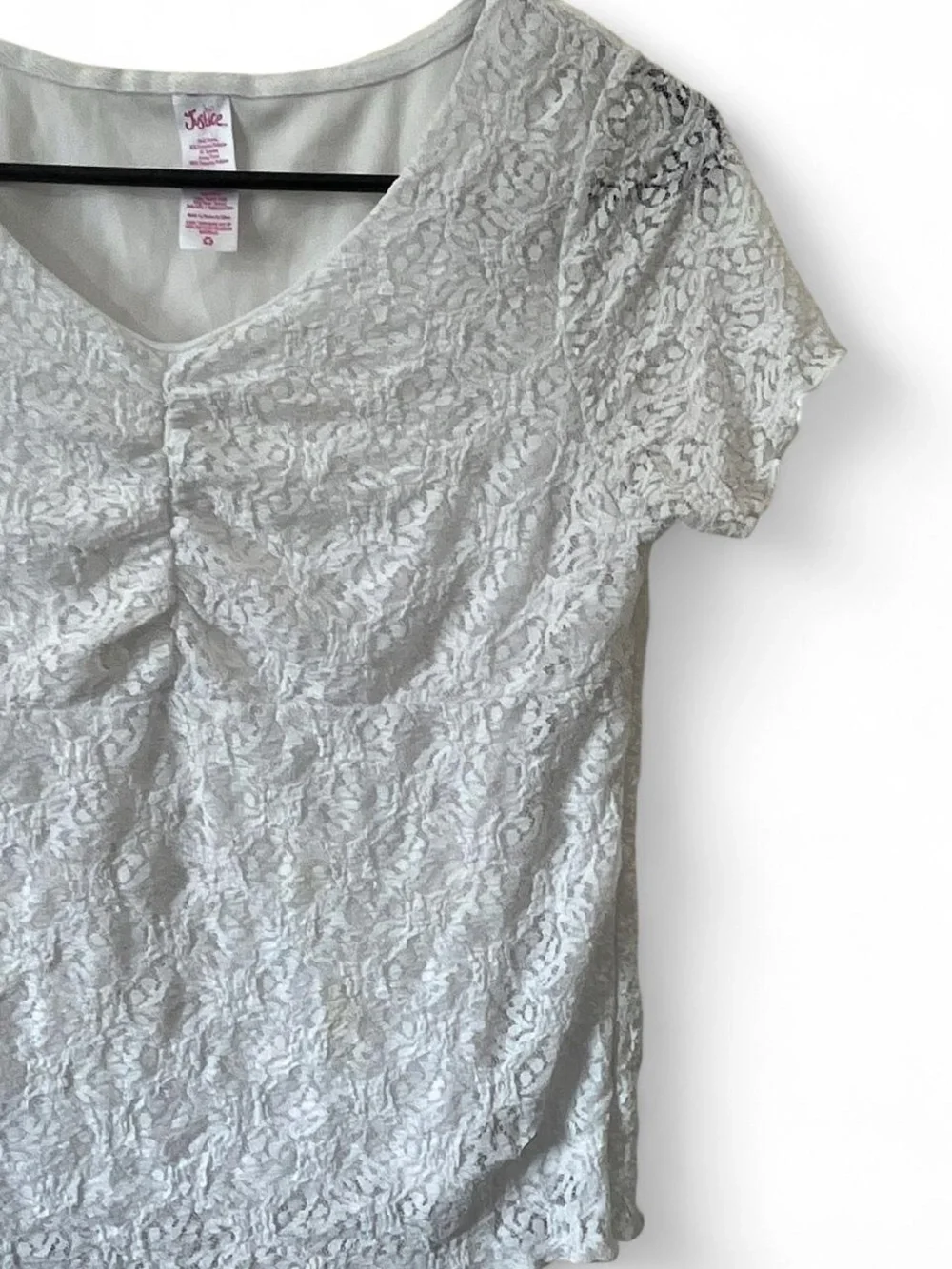 Girls XL 16/18 Justice Short Sleeve Layered White Lace Blouse Cinched Empire Hem